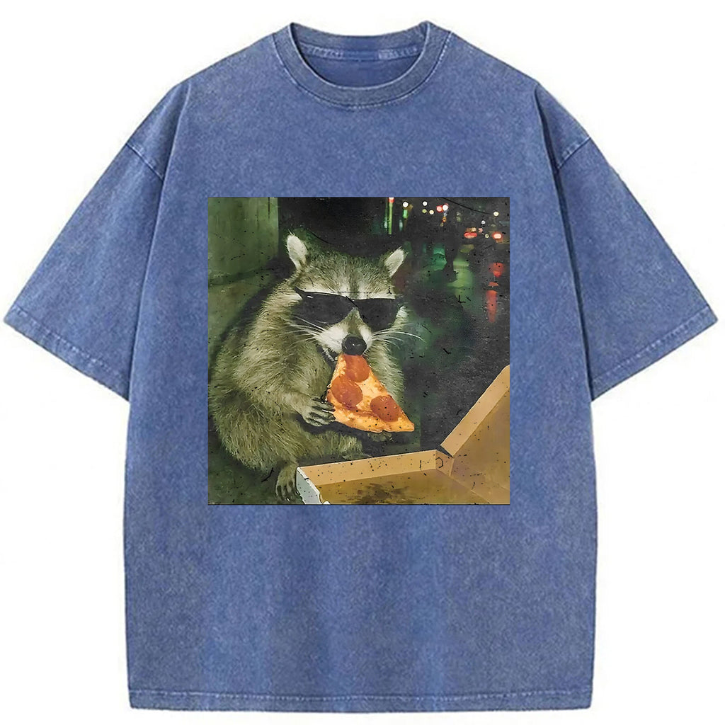 bbb Raccoon Eating Pizza Washed T-shirt
