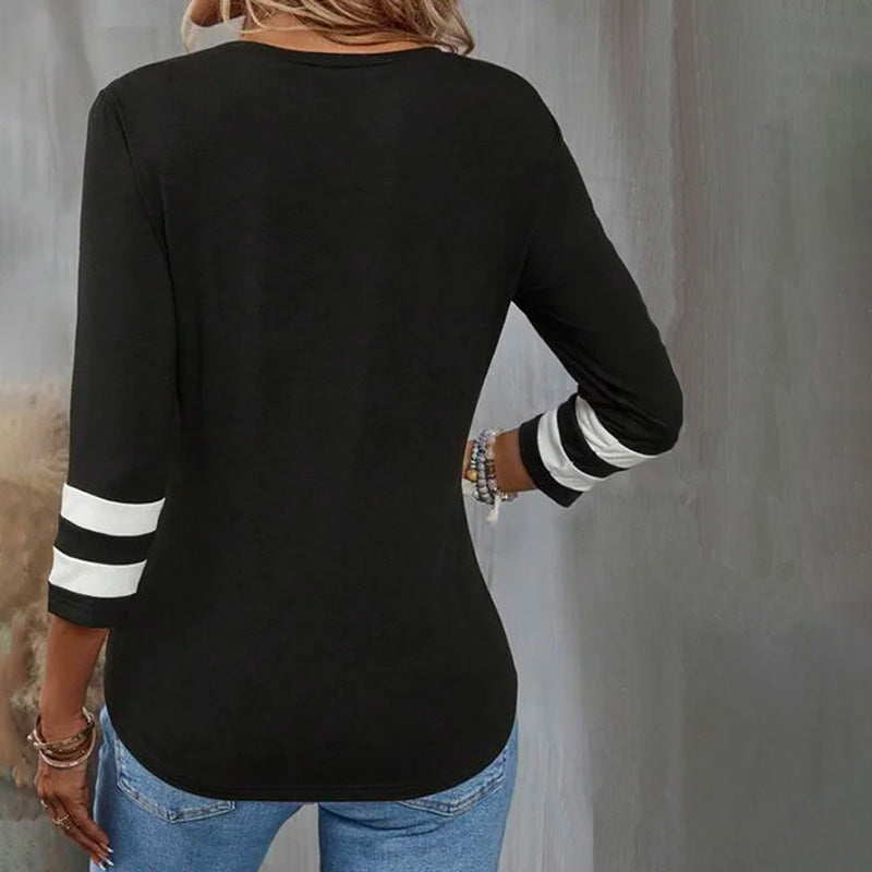 Casual Women's T-Shirt in 100% Cotton, Color Block Design, Three-Quarter Sleeves, Perfect for Spring and Summer Wear