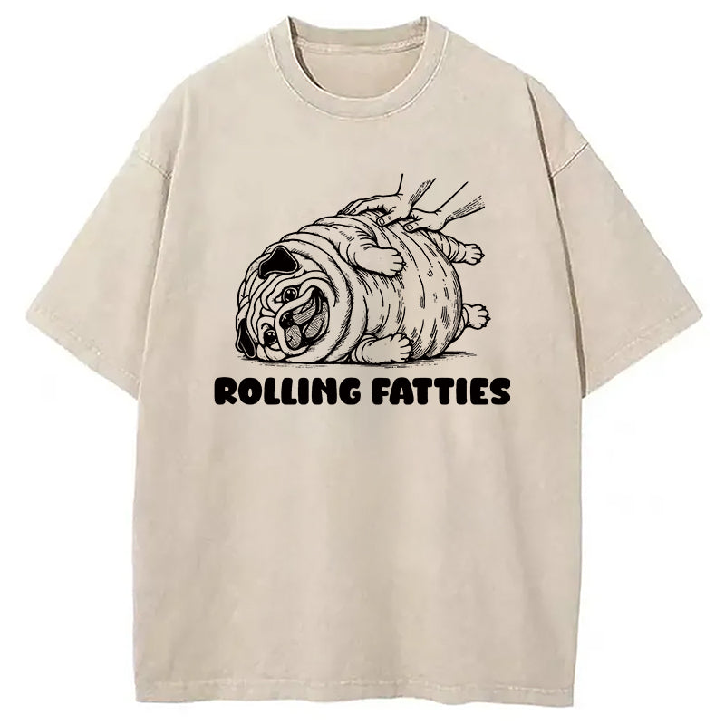 bbb Rolling Fatties Dog Funny Pug Meme Washed T-Shirt