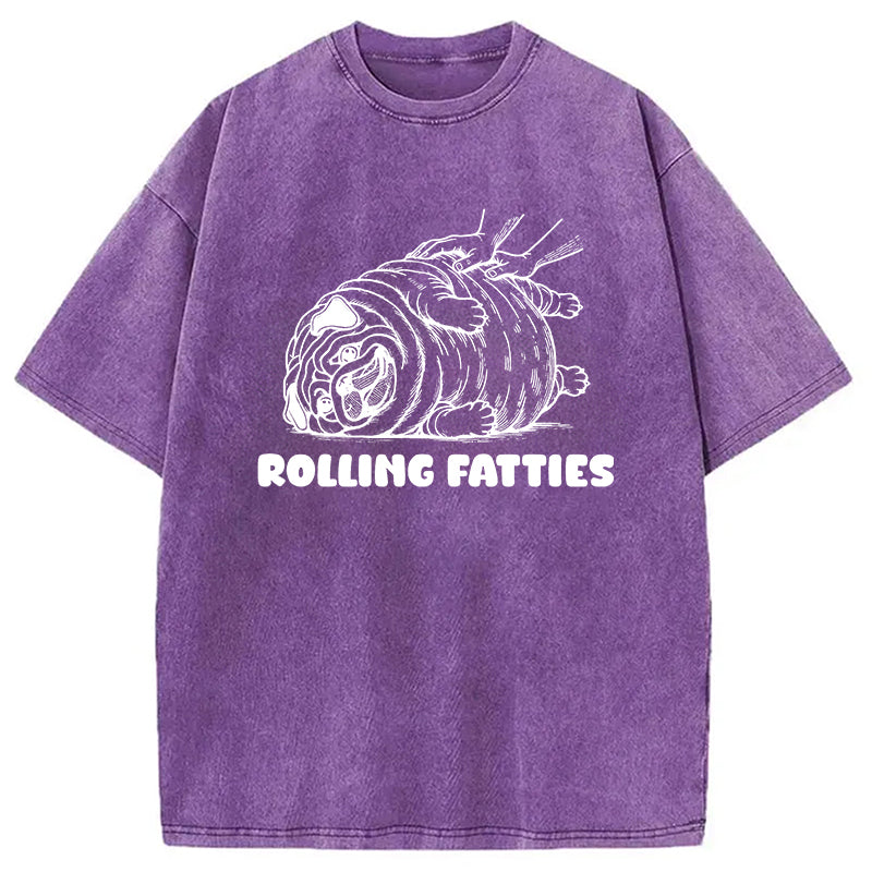 bbb Rolling Fatties Dog Funny Pug Meme Washed T-Shirt