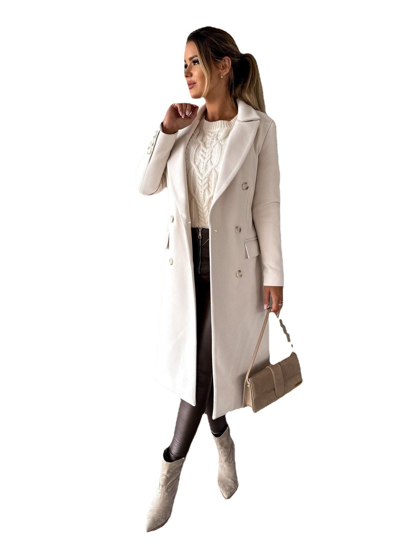 Warm Classic Womens Coat - Double-Breasted Wool, Winter