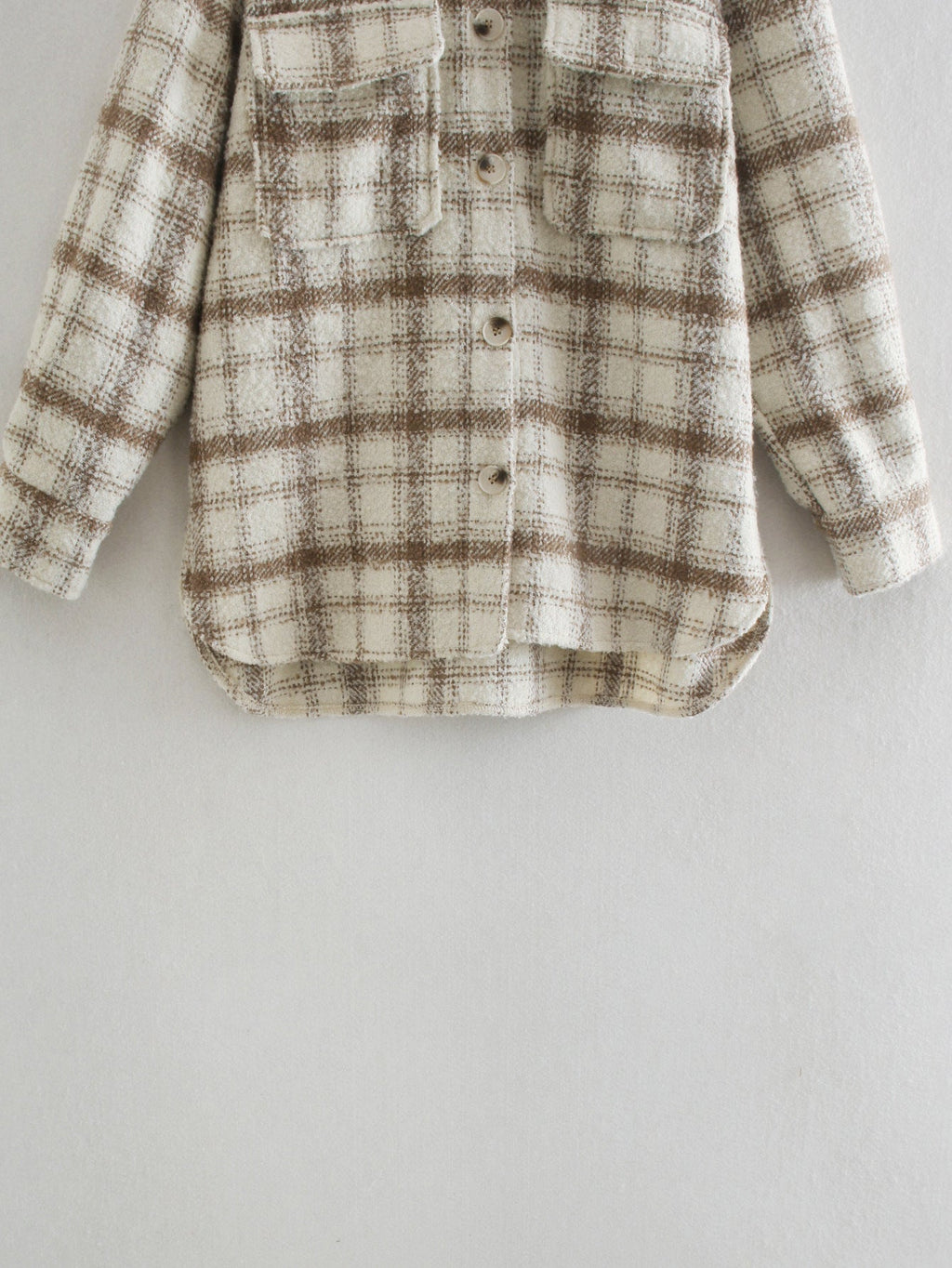 Oversized Womens Long Coat - Shirt Style, Tweed, For City