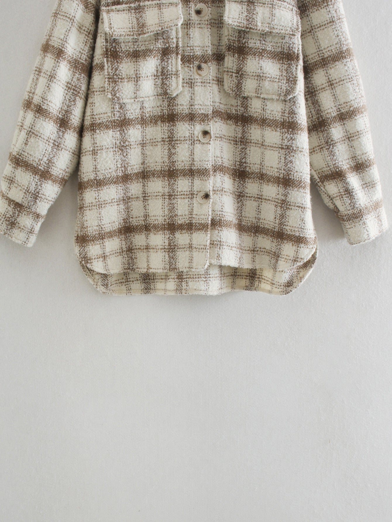 Oversized Womens Long Coat - Shirt Style, Tweed, For City
