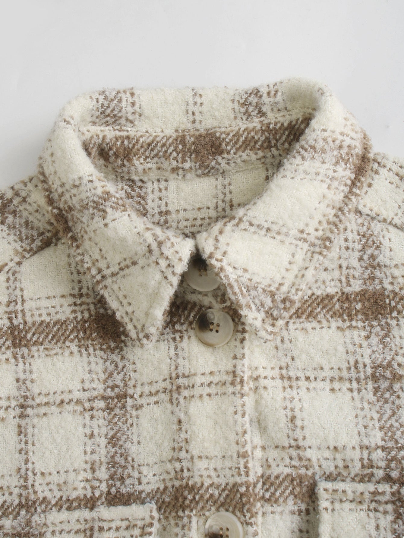 Oversized Womens Long Coat - Shirt Style, Tweed, For City