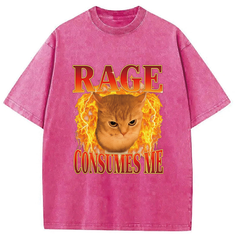 bbb Rage Consumes Me Edgy Funny Cat Meme Washed T-Shirt