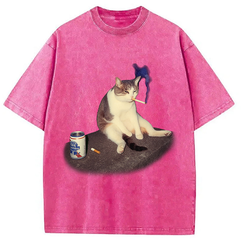 bbb Custom Cat Smoking Meme Washed T-Shirt
