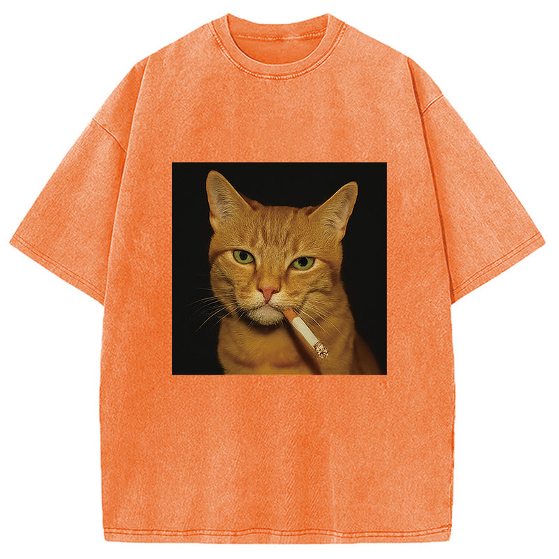 bbb Funny Orange Cat Smoking Meme Washed T-Shirt
