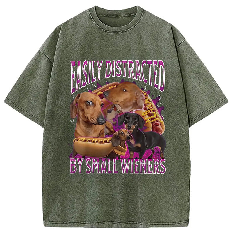bbb Easily Distracted By Small Wieners Funny Washed T-Shirt