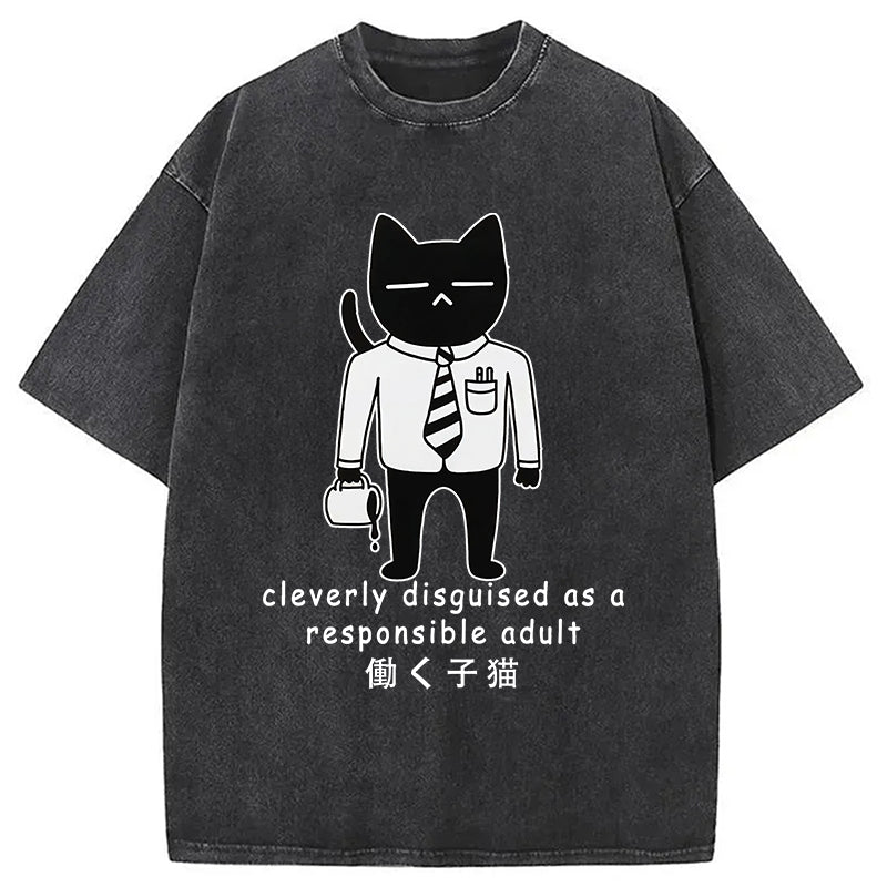 bbb Cat At Work Japan Washed T-Shirt