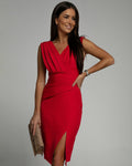 Elegant Women's V-Neck Cocktail Dress with Slit, Figure-Hugging Design for Formal Occasions, Available in Multiple Sizes