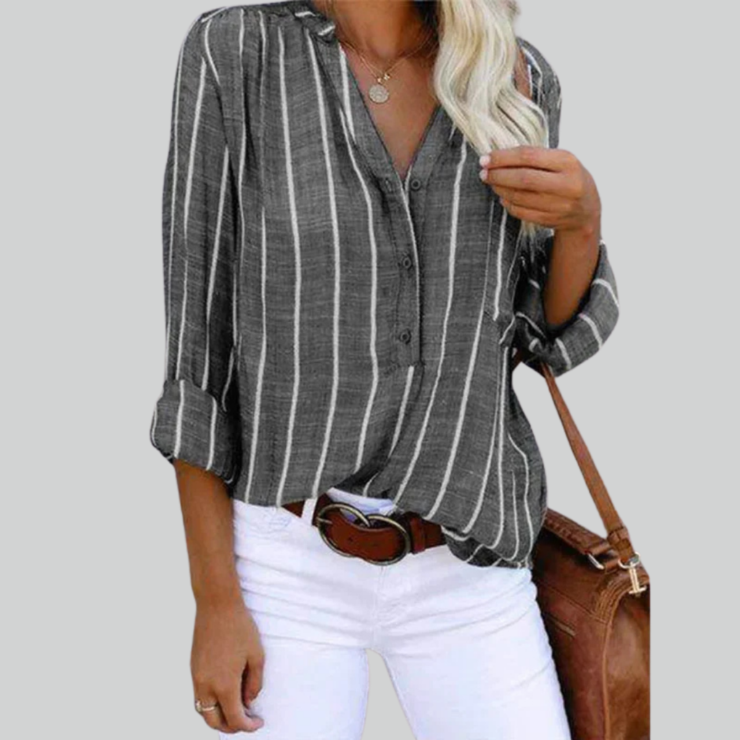 Casual Loose Striped Shirts for Women - Vintage Oversized Fashion Tops, Autumn Blouses