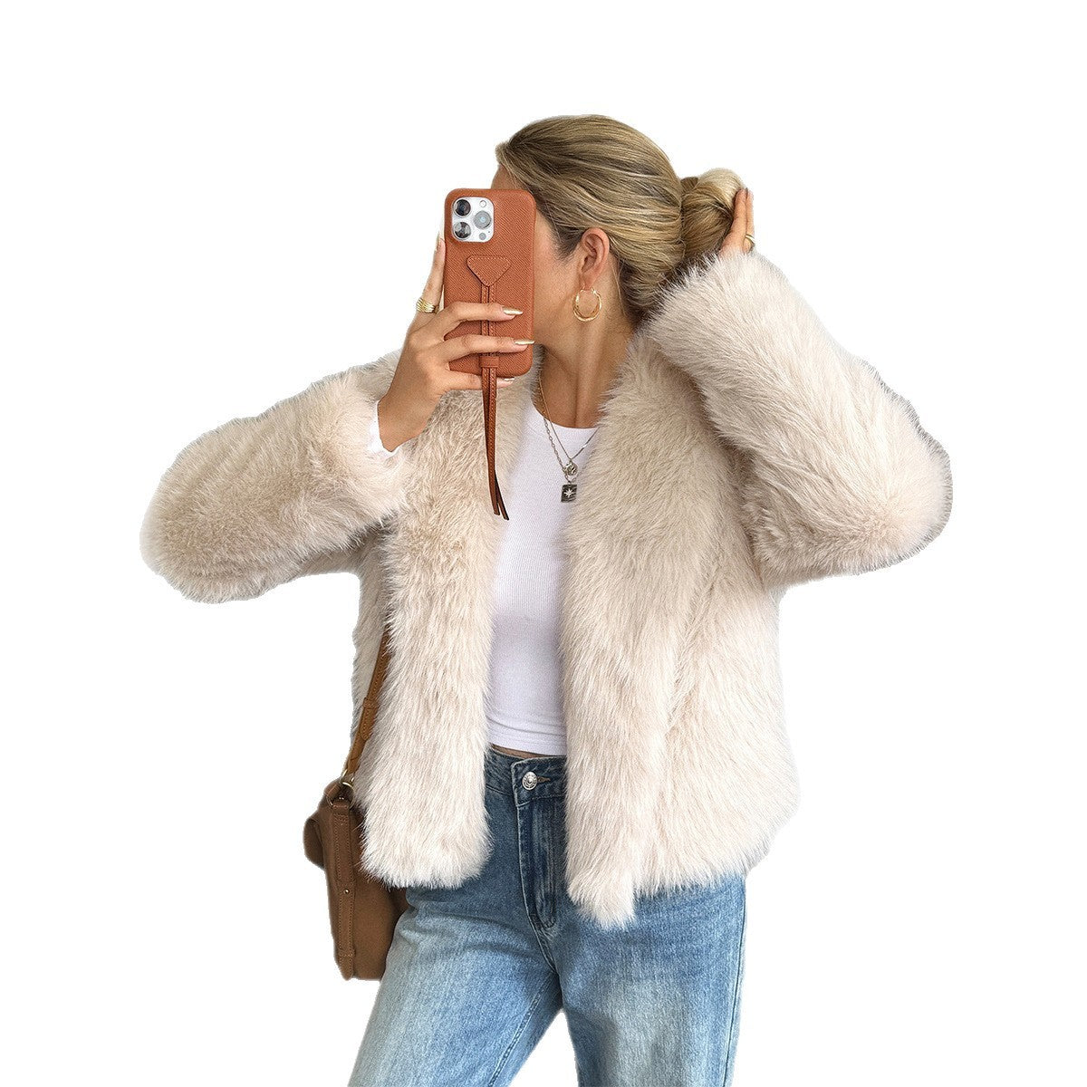 Warm Women's Fleece Coat - Boxy Hip Length, Faux Fur
