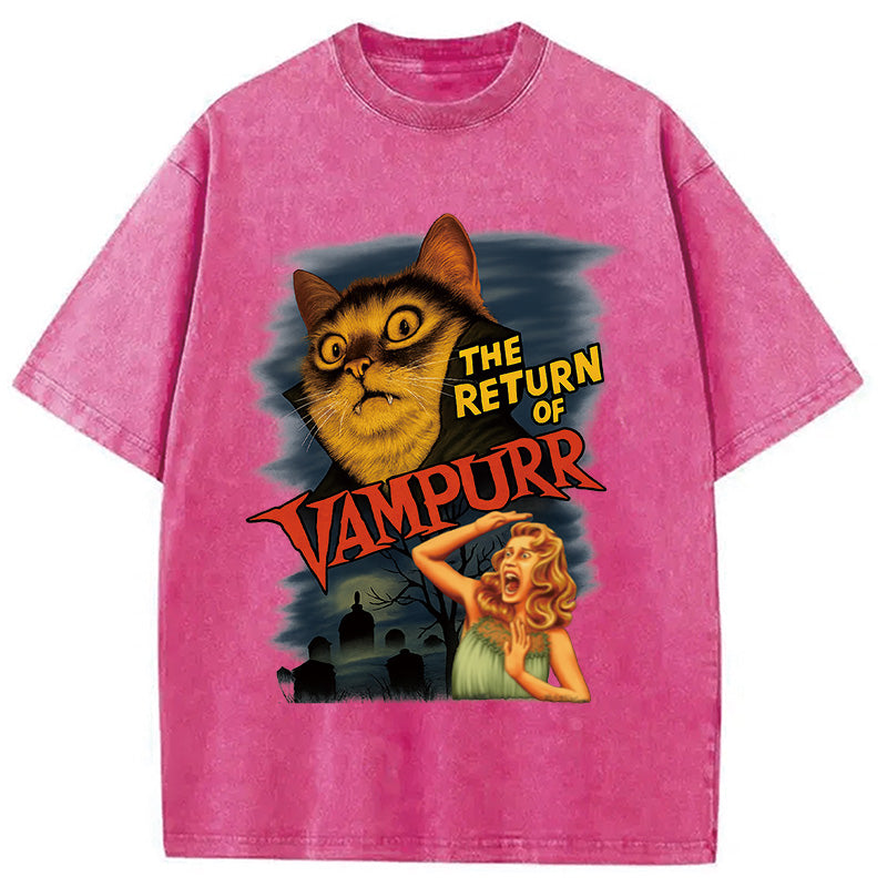 bbb The Return of Vampurr The Halloween Cat Washed T-Shirt