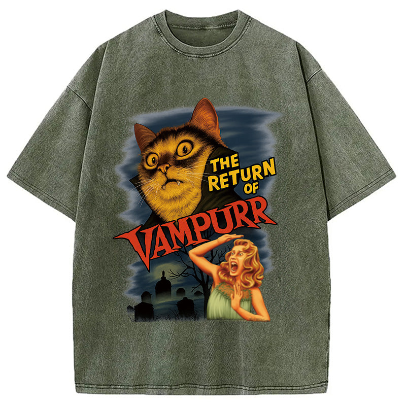 bbb The Return of Vampurr The Halloween Cat Washed T-Shirt