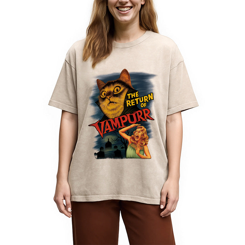 bbb The Return of Vampurr The Halloween Cat Washed T-Shirt