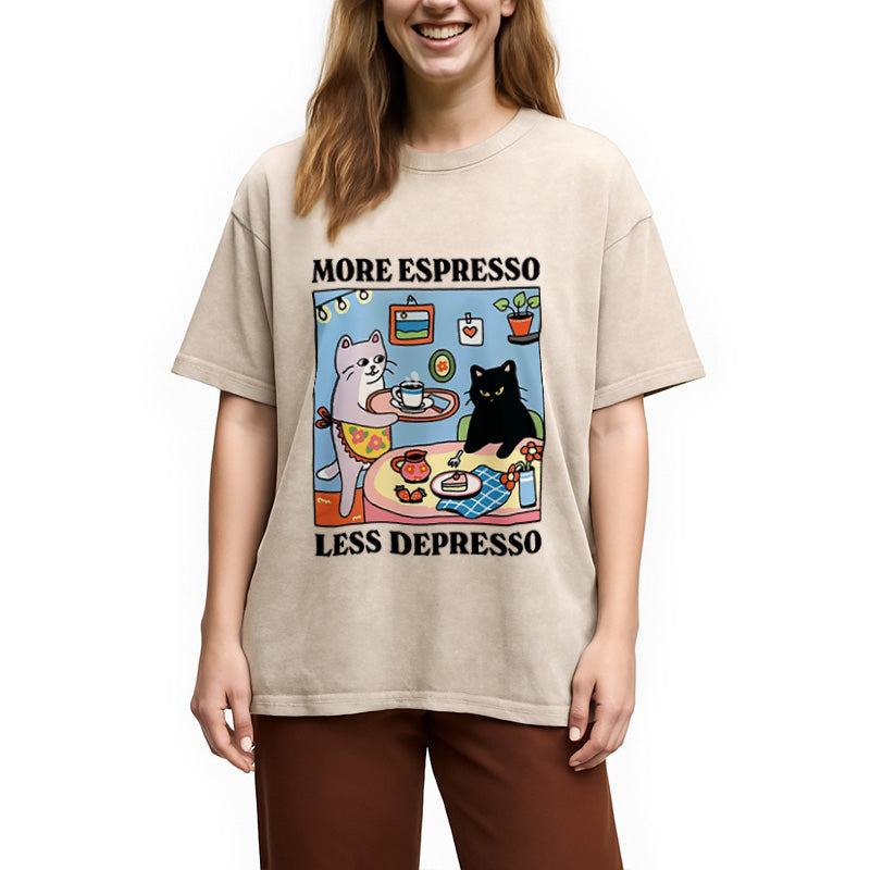 bbb More Espresso Less Depresso Black Cat Kitchen Washed T-Shirt