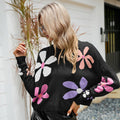 Soft Women Knit Sweater - Boxy Floral Pullover, Acrylic