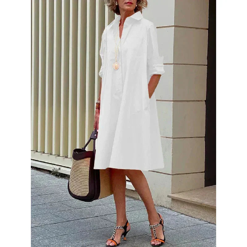 A-Line Polo Dress for Women with 3/4 Sleeves, Lightweight Spring Dress in Red, Black, and White