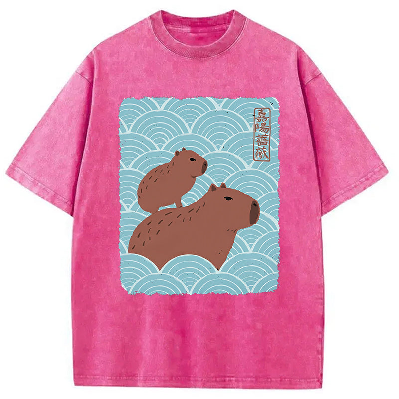 bbb Kawaii Capybara Ukiyo-e Washed T-Shirt
