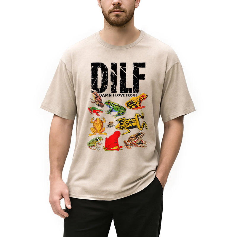 bbb DILF Man I Love Frogs Funny Meme Washed T-Shirt