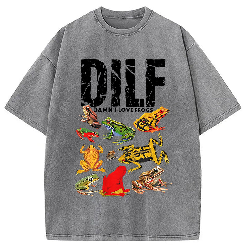 bbb DILF Man I Love Frogs Funny Meme Washed T-Shirt