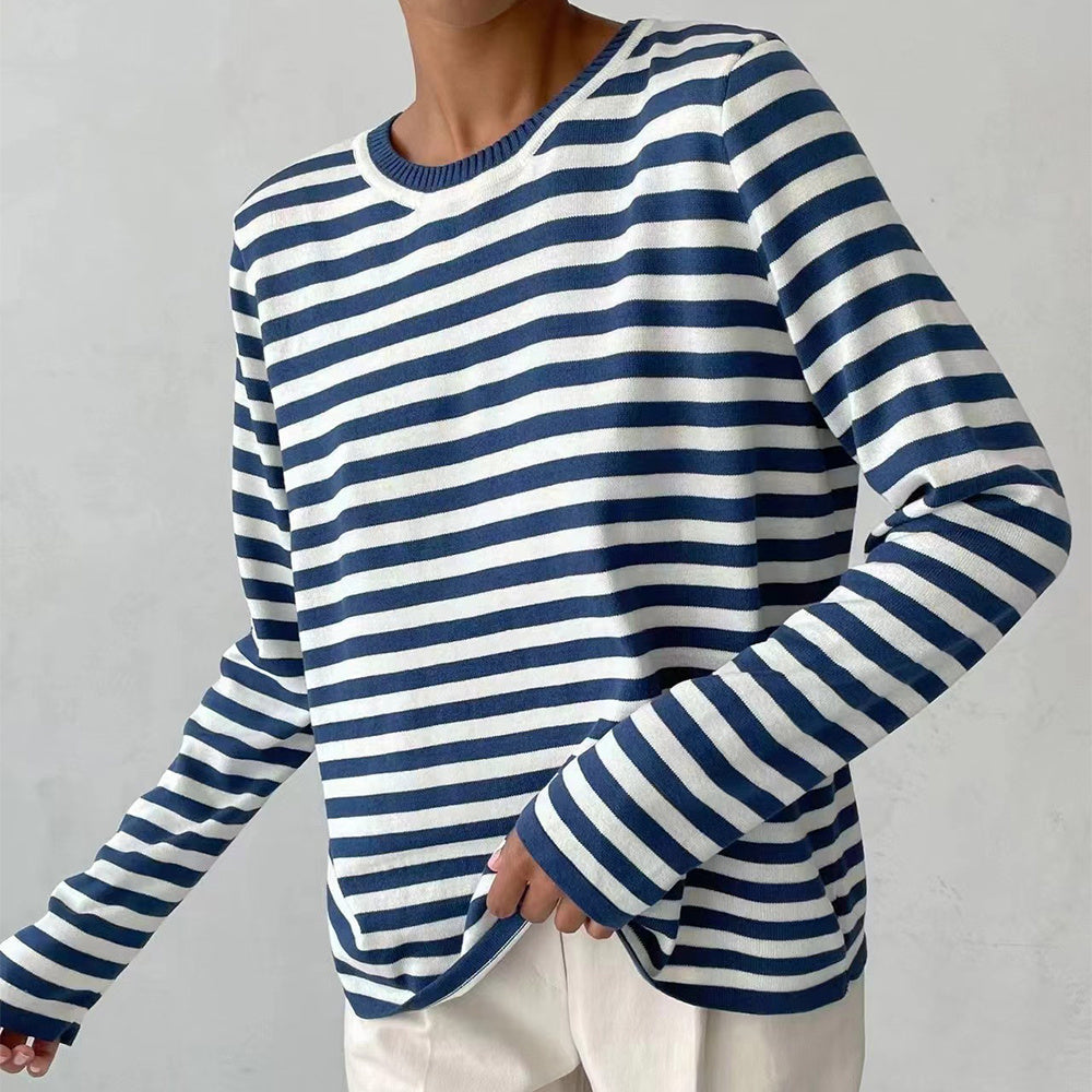 Leichter Damen-Langarmpullover – gestreifter Strick