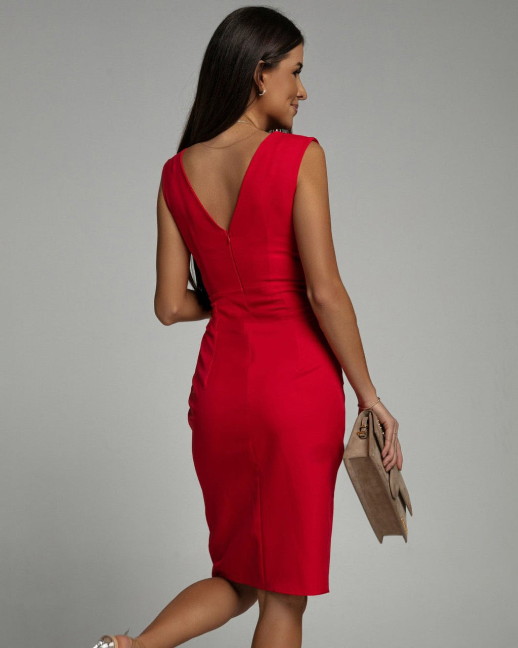 Elegant Women's V-Neck Cocktail Dress with Slit, Figure-Hugging Design for Formal Occasions, Available in Multiple Sizes
