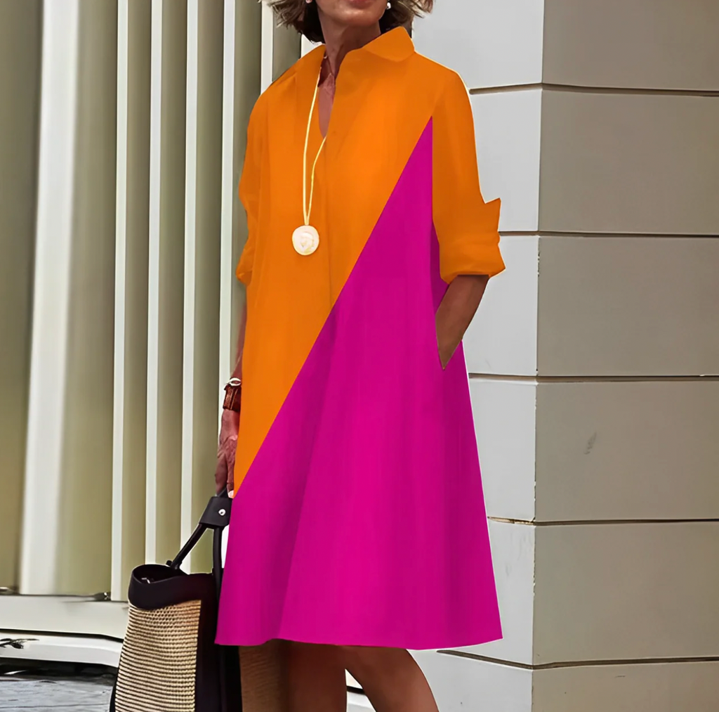 A-Line Polo Dress for Women with 3/4 Sleeves, Lightweight Spring Dress in Red, Black, and White