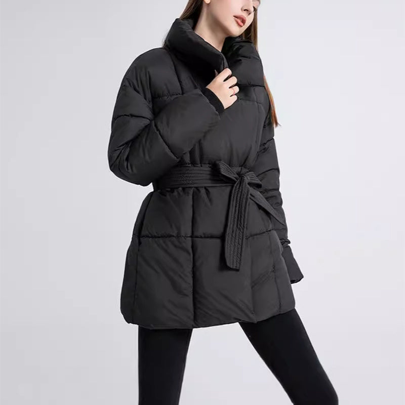 Warmer Damen-Steppmantel – Gürtel, gestepptes Nylon, mittellang bis zum Oberschenkel