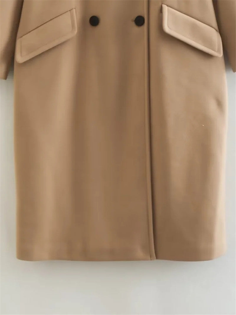 Oversized Women Coat - Double Breasted, Polyester, Citywear