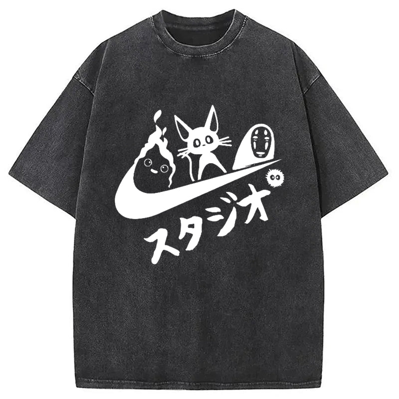 bbb Black Cat Ghibli Vintage Washed T-Shirt