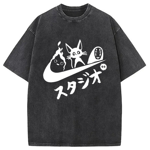 Black Cat Ghibli Vintage Washed T-Shirt