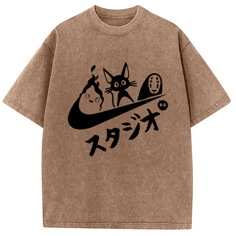 bbb Black Cat Ghibli Vintage Washed T-Shirt