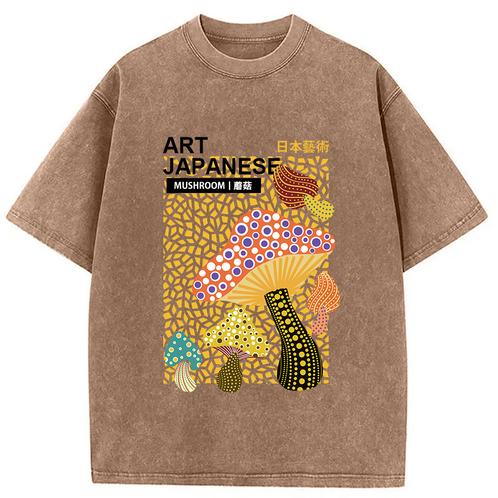 bbb Colorful Mushroom Japanese Art Washed T-Shirt