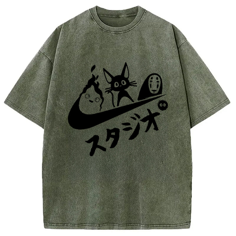 bbb Black Cat Ghibli Vintage Washed T-Shirt