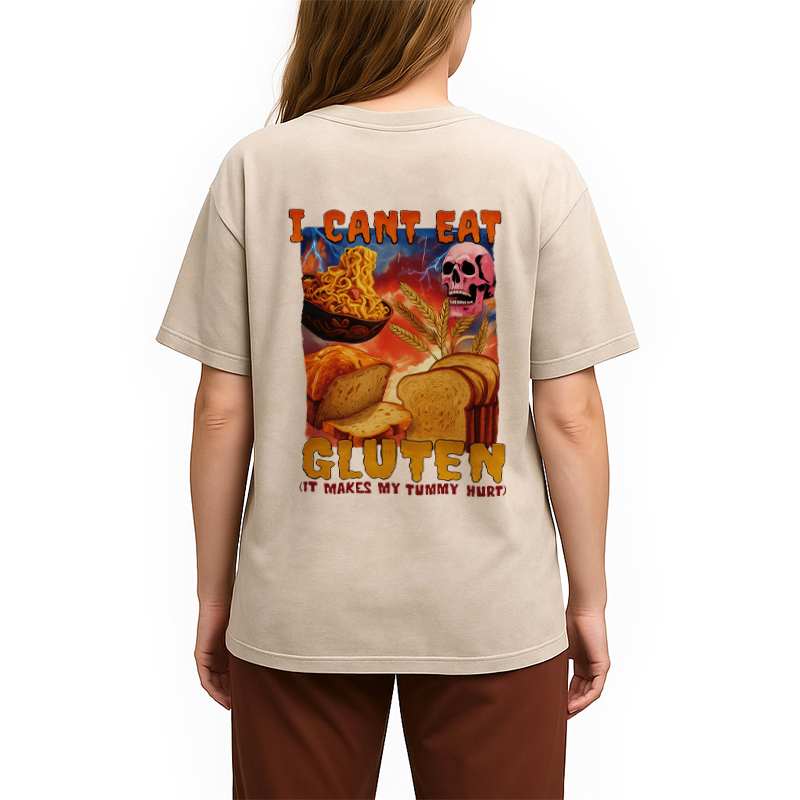 bbb I Can't Eat Gluten Funny Meme Back Washed T-Shirt