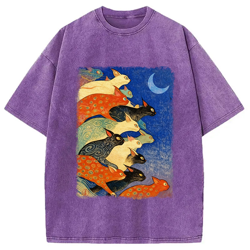 bbb Colorful Flowing Cats Washed T-Shirt
