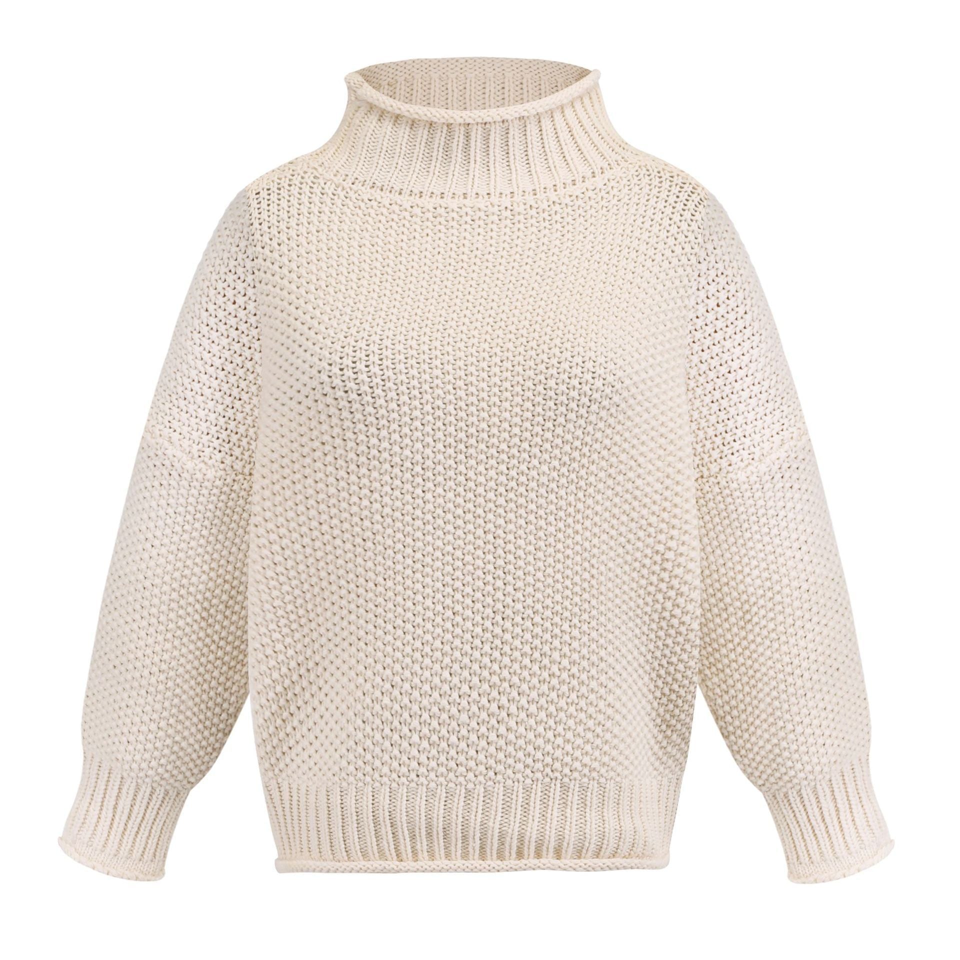 Warm Women's Pullover Sweater - Turtleneck Knit, Winter