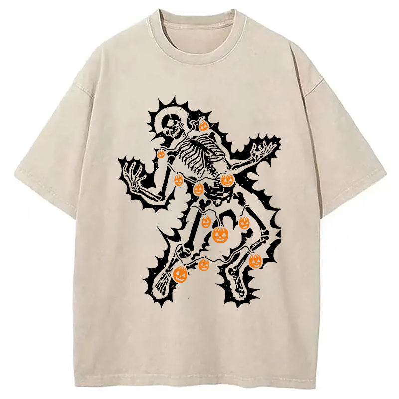 bbb Electrocuted Skeleton Halloween Washed T-Shirt
