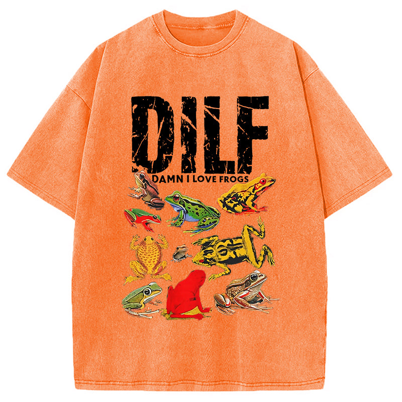 bbb DILF Man I Love Frogs Funny Meme Washed T-Shirt