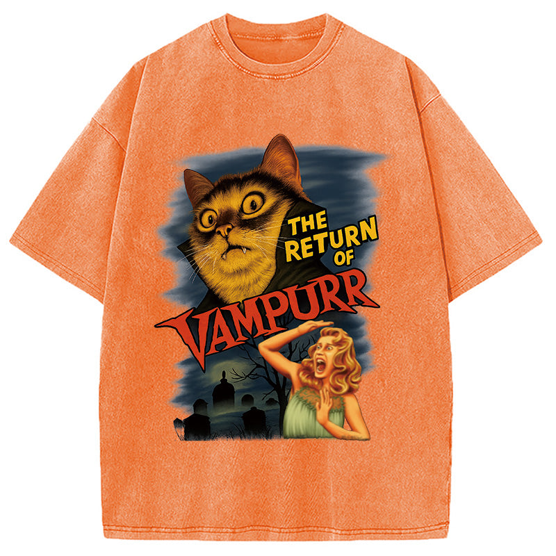 bbb The Return of Vampurr The Halloween Cat Washed T-Shirt