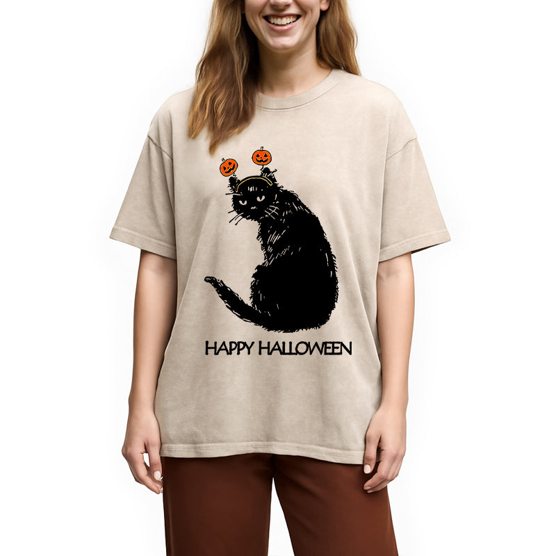 bbb Halloween Cat Japanese Washed T-Shirt