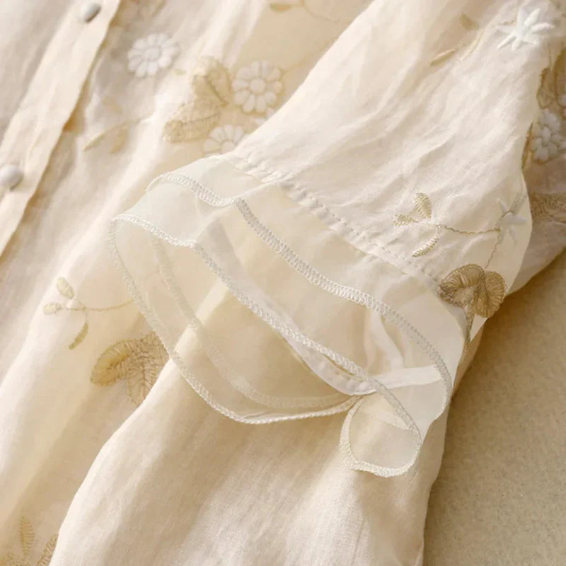 Elegant Women's Top with Embroidery, Breathable Cotton Blend Blouse in Various Colors and Sizes