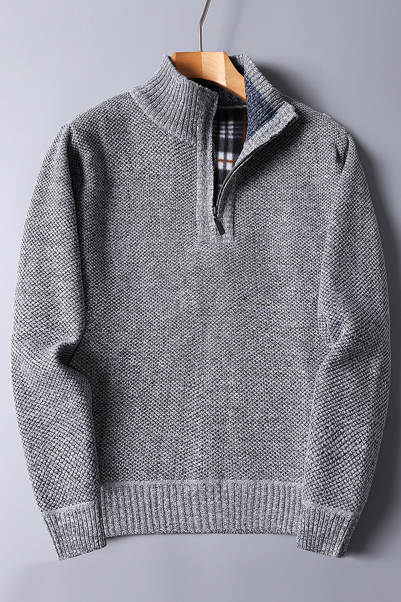 Warm Men's Knit Pullover - Half Zip, Wool Blend, Casual
