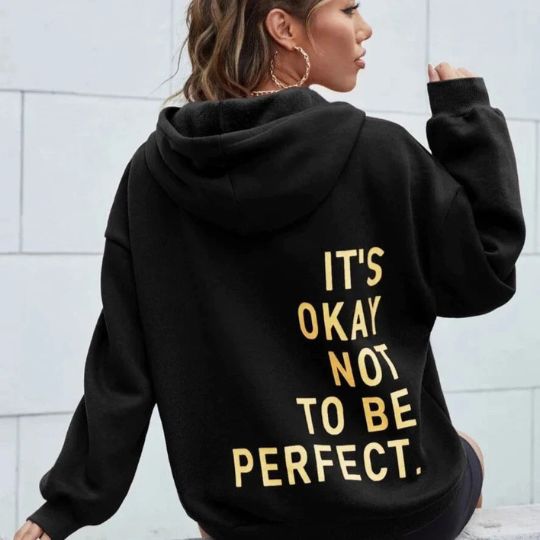 Oversized Women’s Hoodie - Relaxed Back Slogan Cotton Blend