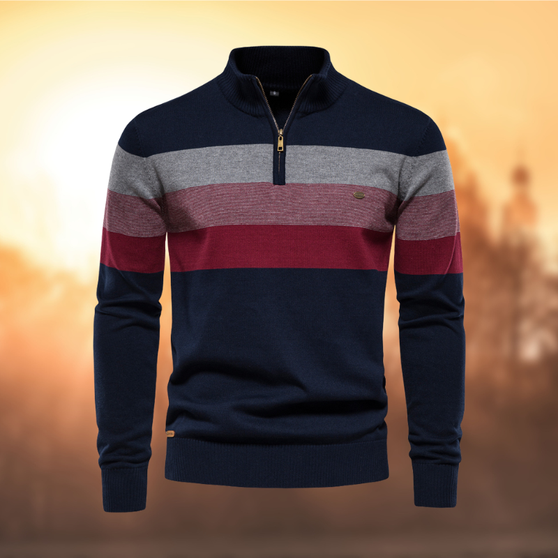 Soft Classic Men’s Zip Pullover - Striped Cotton Casual