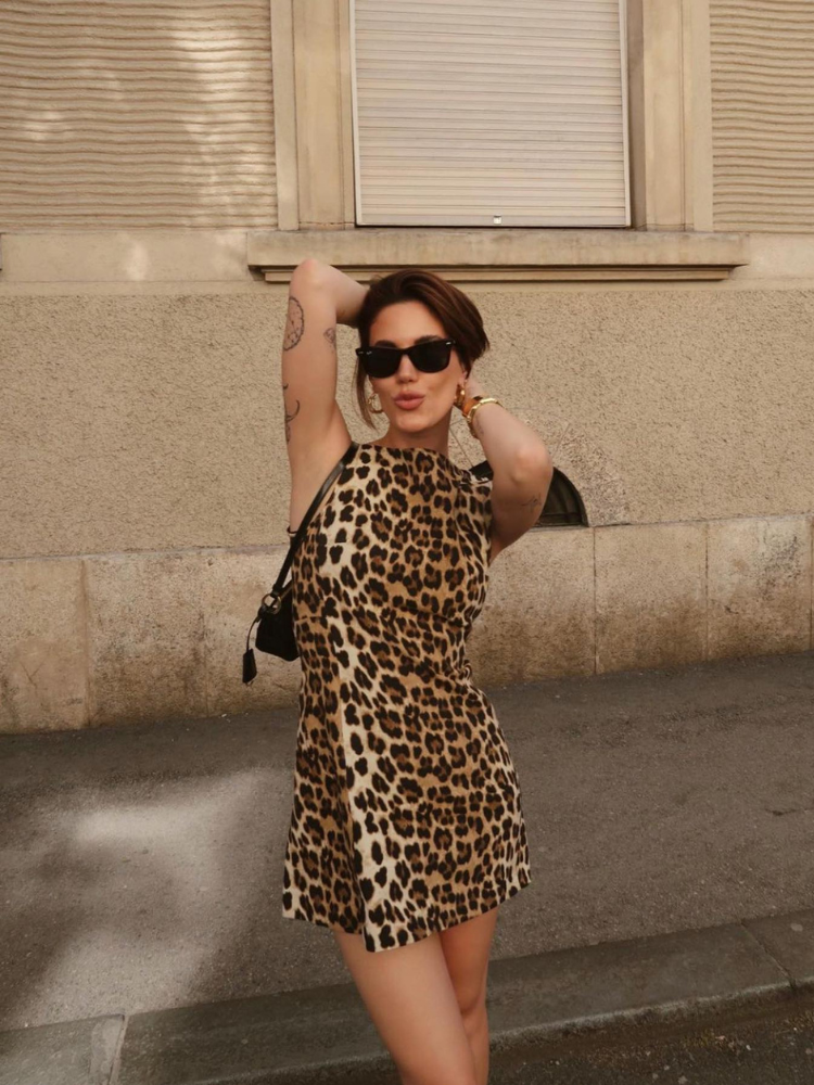 Leopard Print Mini Dress for Women - Stylish Summer Dress with Flattering Fit for Casual and Festive Occasions