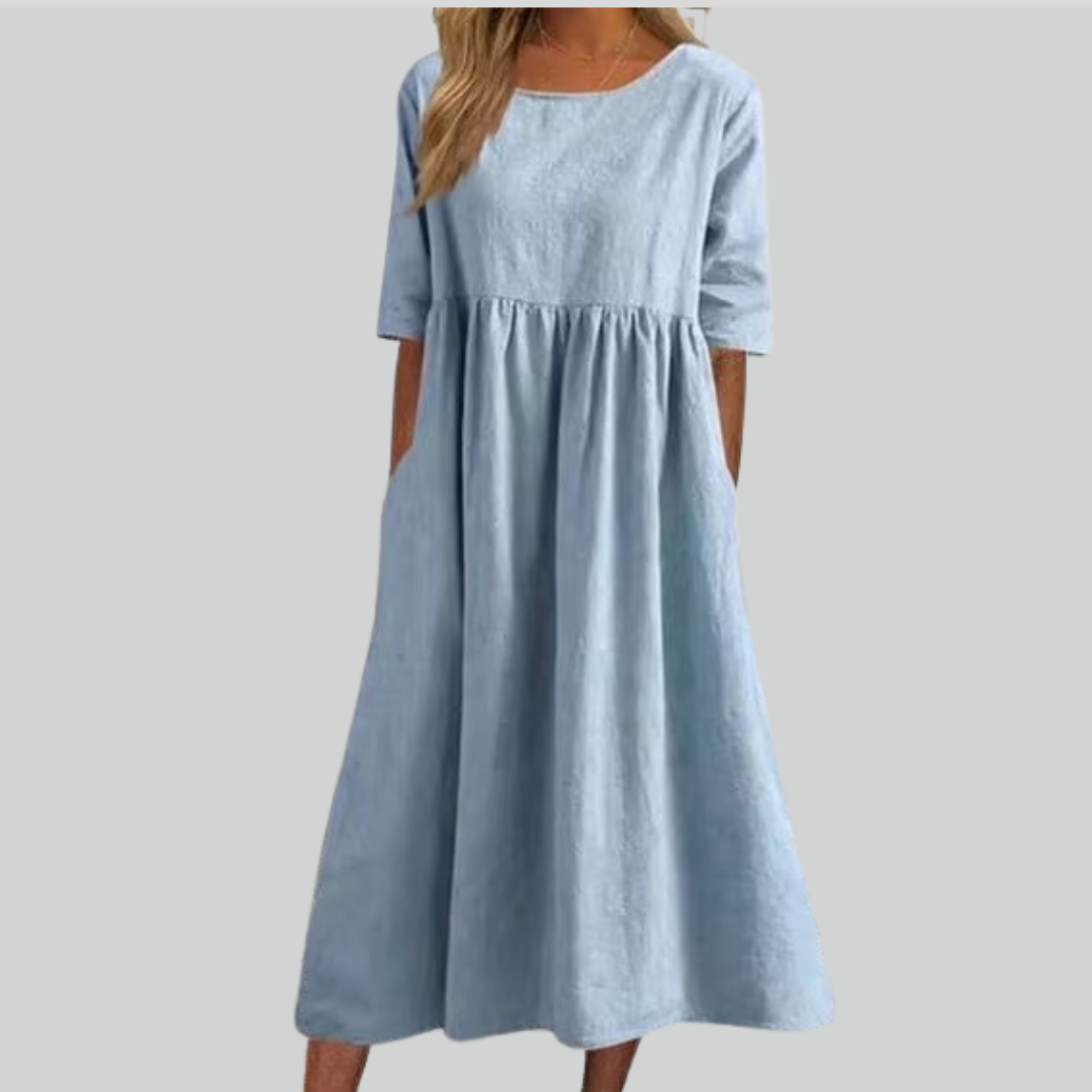 Brisa Cotton Dress - Loose Fit, Breathable Summer Style, Casual Everyday Wear, Side Pockets for Comfort