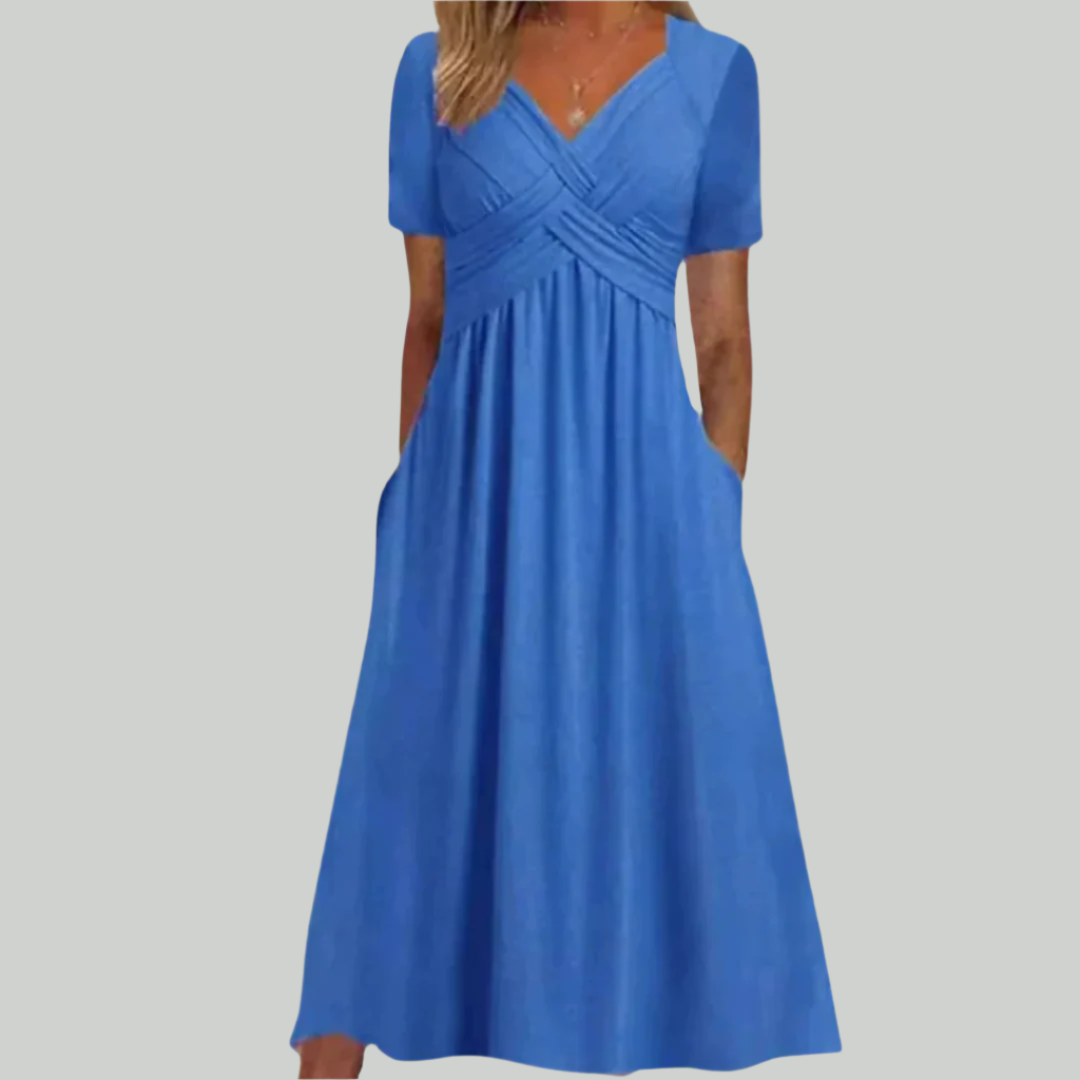 Elegant V-Neck Women's Dress, Flattering Fit in Breathable Fabric, Sizes S to 2XL - Perfect for Formal and Summer Occasions