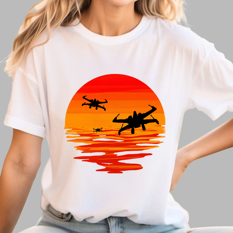 X-wing Starfighter And Sea Sunset  T-Shirt